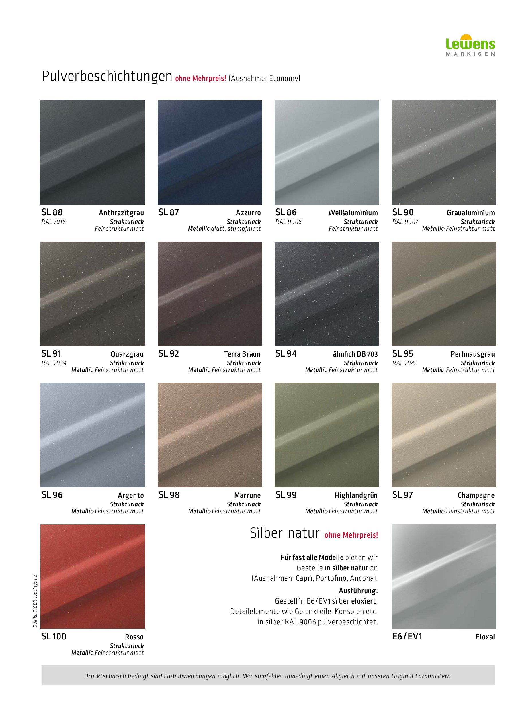 Lewens Markisen RAL Farben 2023