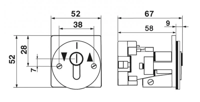WTS - Einbau/Fronttafel - Schlüsselschalter mit 2 Rast-Kontakten, 2-polig AB/AUF für den Fronttafeleinbau