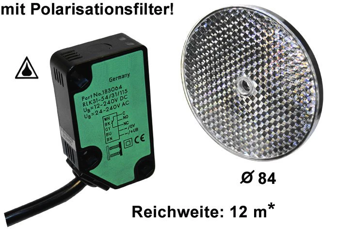 WTS - LS-3 Reflexions-Lichtschranke (24/12V-240V AC/DC), Sender/Empfänger + Reflektor, Reichweite 12 m