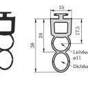 WTS - Gummiprofil für Opto-Sensoren, mit Dichtkammer, für 55/77mm Rollladen-/Rolltorprofile, mit T-Nut 9,5/7,5mm