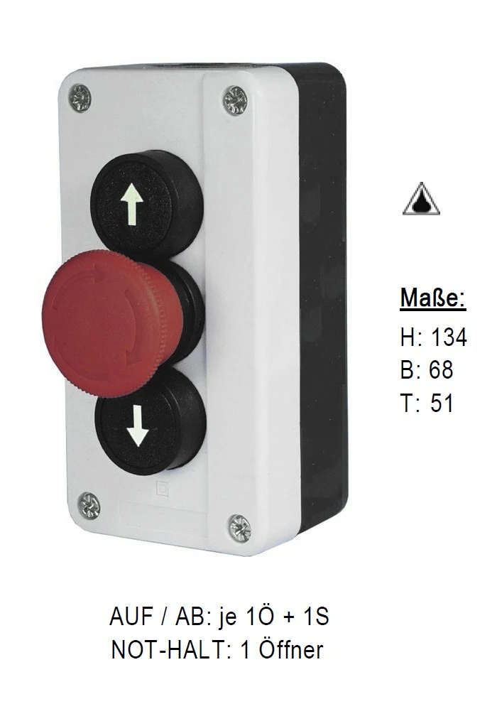 WTS - Dreifach-NOT-HALT-Drucktaster (roter Pilz, rastend) AUF / NOT-HALT / AB, Wassergeschützt - Schutzart IP 65