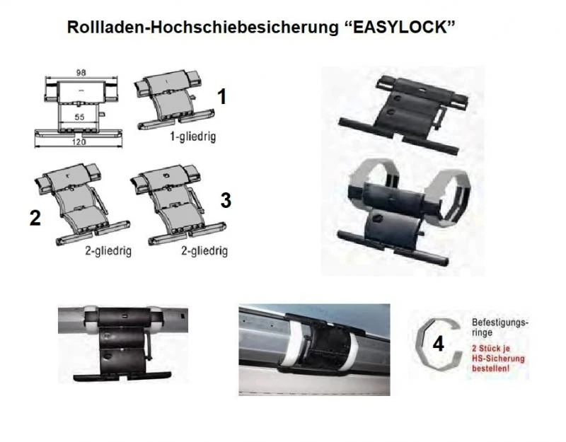 WTS - Rollladen-Hochschiebesicherung EASYLOCK  - Schnellverbinder mit Befestigungsringen