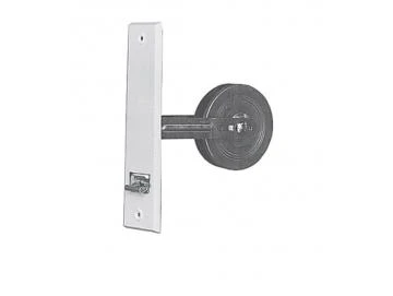 Einlass-Getriebegurtwickler 10/12 m Gurtaufnahme, Lochabstand 186 mm, zweiarmig, ,mit weißer Deckplatte, für 23 mm Gurt