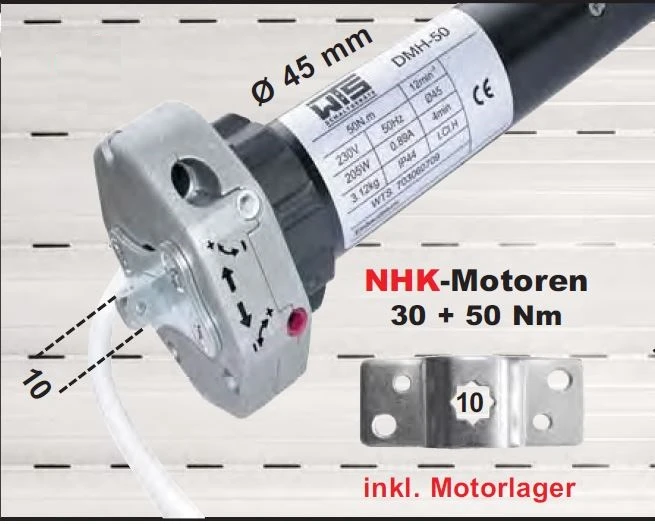 WTS - NHK-Rohrmotoren Serie DMH mit Nothandbedienung durch Kurbelstange  Ø 45 mm