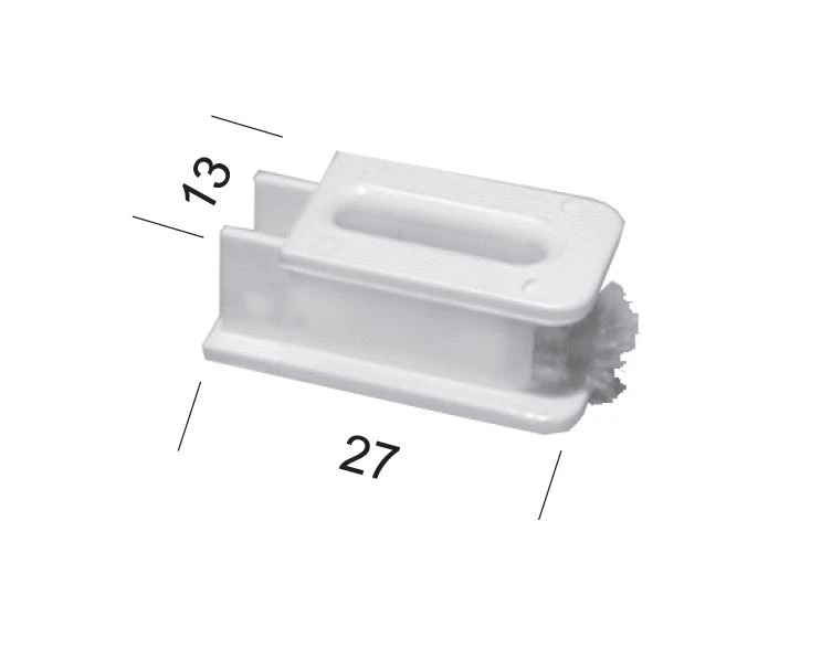 Mini-Gurtführung mit Bürste, zum Einfräsen in Aufsatzelemente, weiß, für 9 mm Blendenstärke, 13x27 mm