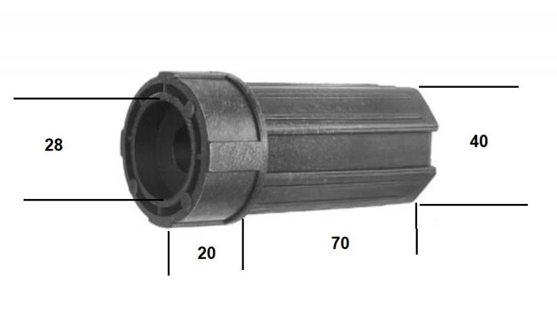 Mini-Walzenkapsel SW 40 8 Kant 90 mm lang, mit 28 mm Kugellageraufnahme