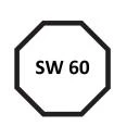 Kunststoffwalzenkapsel SW 60 8-Kant lange Ausführung mit innenliegendem Stift 12 mm runde Steckaufnahme SW40