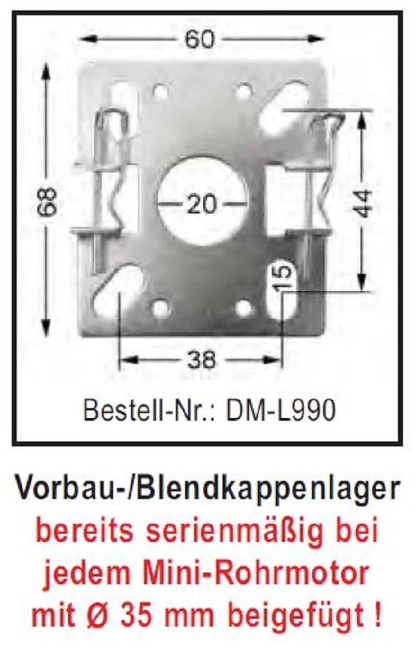 WTS - Vorbau-Blendkappenlager DM-L990 für Mini-Rohrmotoren Ø 35 mm, Serie DM - DMF - ME