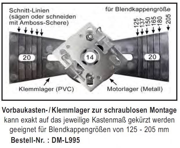 WTS - Vorbaukasten - Klemmlager DM-L995 für Mini-Rohrmotoren Ø 35 mm, Serie DM - DMF - ME