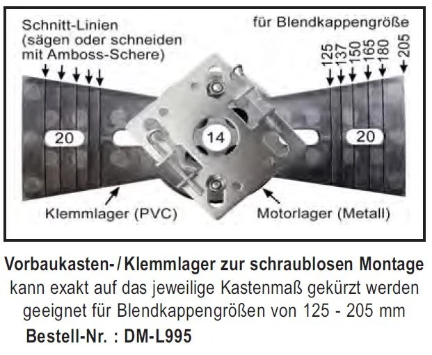 WTS - Vorbaukasten - Klemmlager DM-L995 für Mini-Rohrmotoren Ø 35 mm, Serie DM - DMF - ME