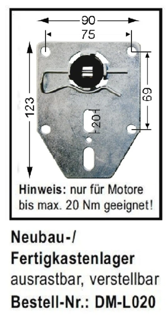 WTS - Neubau- Fertigkastenlager  DM-L020 für Rohrmotoren  Ø 45 mm Serie DM - DMF - ME