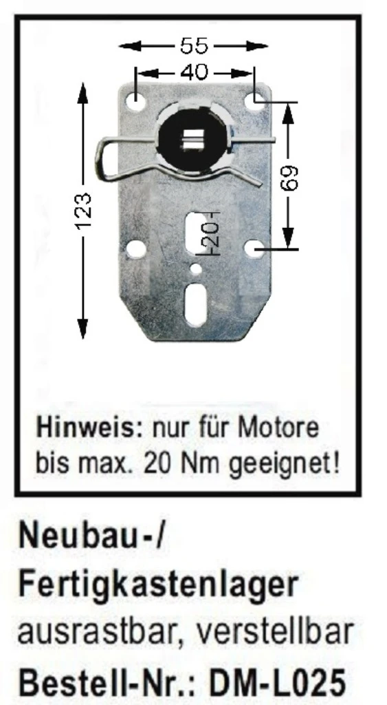WTS - Neubau- Fertigkastenlager  DM-L025 für Rohrmotoren  Ø 45 mm Serie DM - DMF - ME