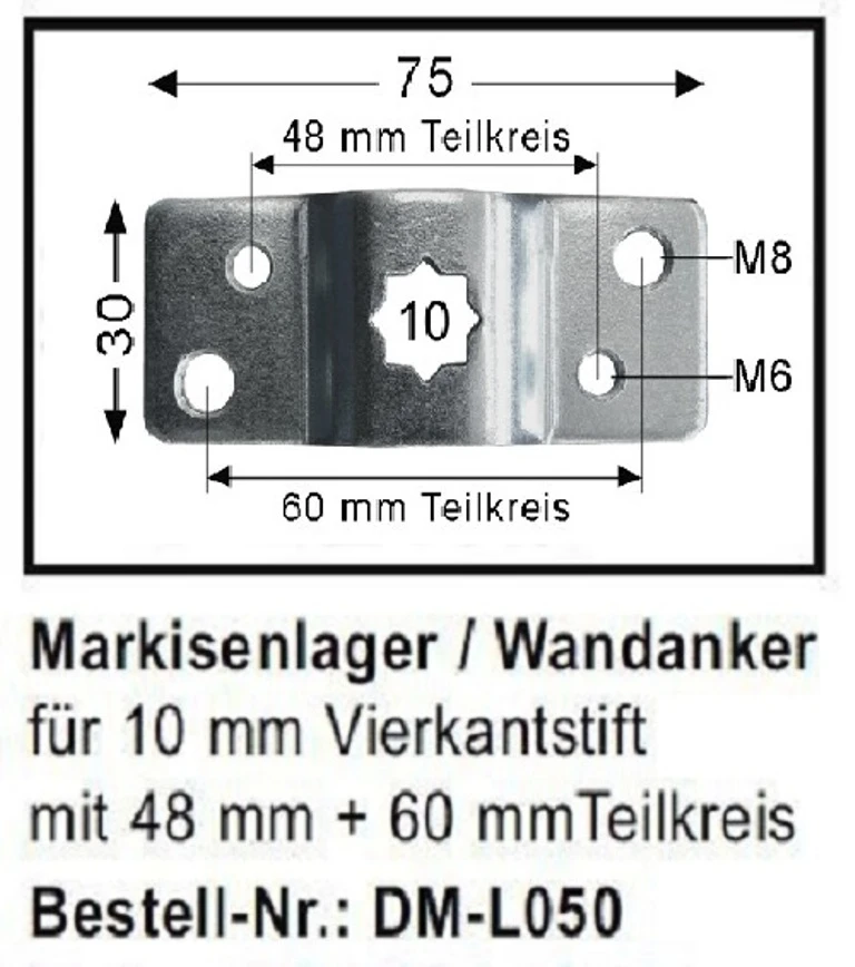WTS - Markisenlager - Wandanker DM-L050 für Rohrmotoren  Ø 45 mm Serie DM - DMF - ME
