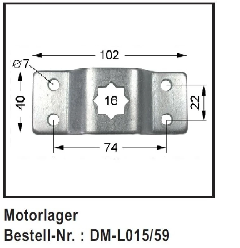 WTS - Motorlager für 16 mm Vierkantstift, mit 4-fach Bohrung DM-L015-59