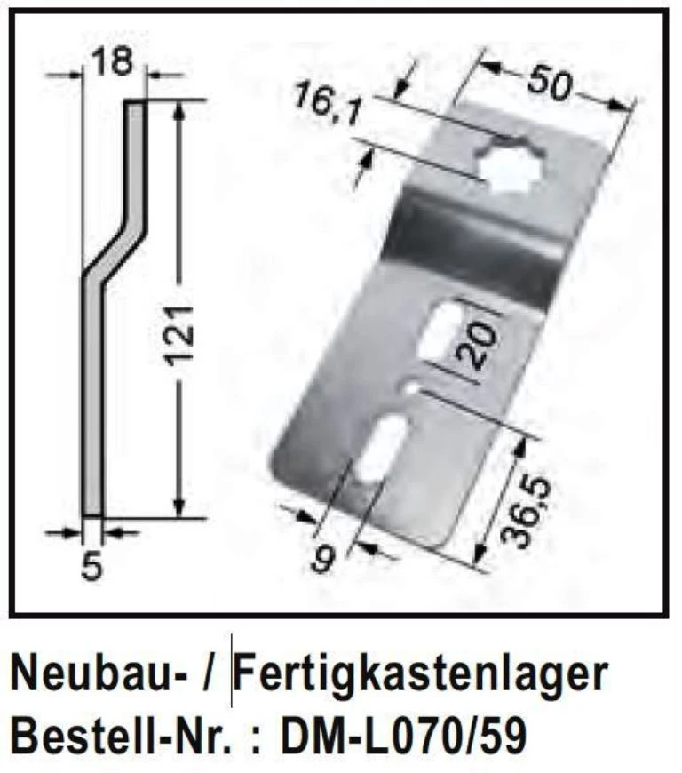 WTS -Neubau- / Fertigkastenlager, schmal, für 16mm 4kant, verstellbar DM-L070-59