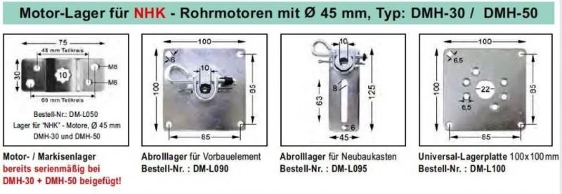 WTS - Abrolllager für Vorbauelement DM-L090 für NHK - Rohrmotoren  Ø 45 mm Typ  DMH-30 und DMH-50