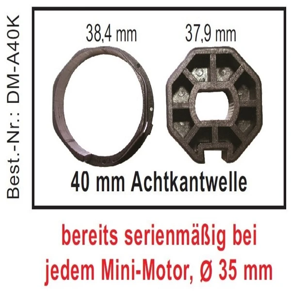 WTS - Adapterset DM-A40K - 40 mm Achtkantwelle für Mini-Rohrmotoren  Ø 35 mm, Serie DM - DMF - ME
