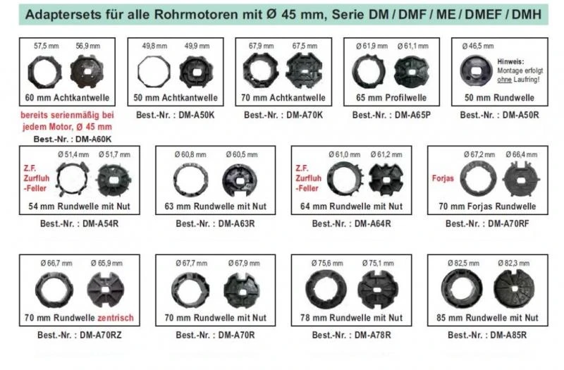 WTS - Adapter DM-A50R : 50 mm Rundwelle für alle Rohrmotoren  Ø 45 mm, Serie