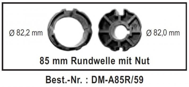 WTS - Adapterset DM-A85R-59 : 85 mm Rundwelle mit Nut nur für Maxi - Rohrmotoren  Ø 59 mm, Serie DM-59 + DMH-59