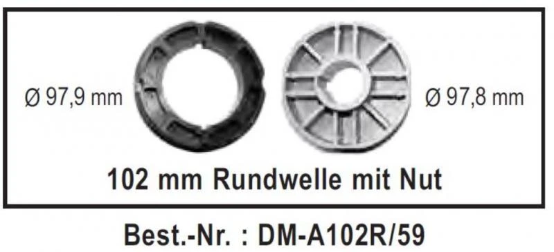 WTS - Adapterset DM-A102R-59 : 102 mm Rundwelle mit Nut nur für Maxi - Rohrmotoren  Ø 59 mm, Serie DM-59 + DMH-59