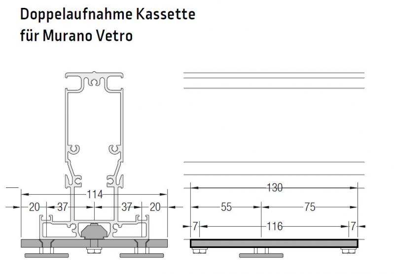 Doppelaufnahme Kassette an Murano Vetra oder Puro - für Lewens Portofino Unterglasmarkise