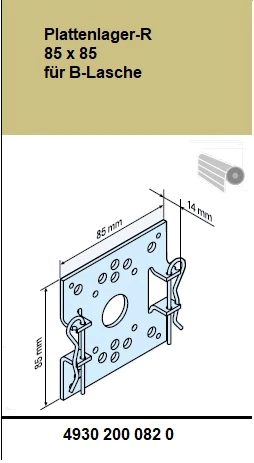 Plattenlager-R 85 x 85 für B-Lasche  für Becker Rohrantriebe  R7 – R20 bis 40Nm
