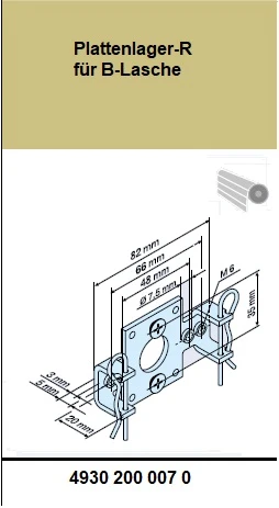 Plattenlager-R 82 x 48 für B-Lasche  für Becker Rohrantriebe  R7 – R20 bis 40Nm