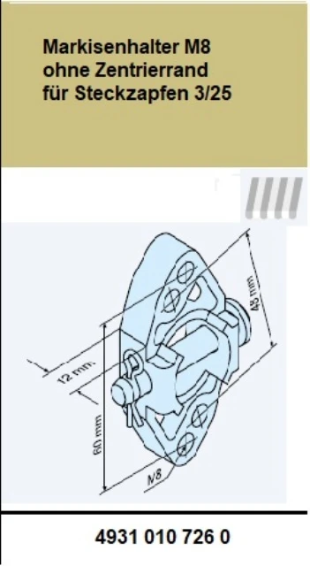  Markisenhalter M8 ohne Zentrierrand für Steckzapfen 3/25 für Becker Rohrantriebe L44 – L80 bis 80Nm