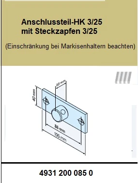 Anschlussteil-HK 3/25 mit Steckzapfen 3/25   für Becker Rohrantriebe mit Handkurbelanschluss