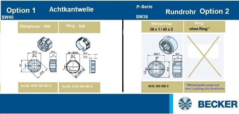 Becker - Rollladenantriebe P5-E03 bis P9-E03 Serie P-E03
