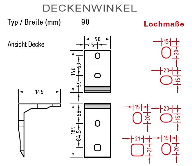 Deckenwinkel für Lewens Trentino Gelenkarmmarkise an Deckenmontage