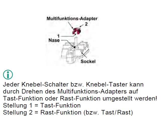 WTS - Kombi Knebel-Schalter für trockene Räume Auswahl als Taster oder Schalter  mit Rahmen Serie Regina.