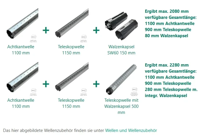 Teleskopwelle/Steckwelle SW 60, Länge 1150 mm, für Achtkantwelle SW 60, aus feuerverzinktem Stahl