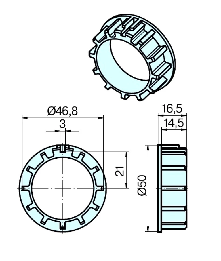 Adapter Zwischenring 50x1,5 für Becker Antriebe P Serie für umbau auf Größere Welle