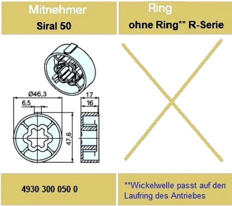 Adapter für Rundrohr Siral 50,für Rohrmotore Becker Baureihe P und R Serie  .