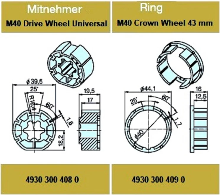 Adapterset  M40 Drive Wheel Universal für Nutwelle,für Rohrmotoren Becker Baureihe P Serie