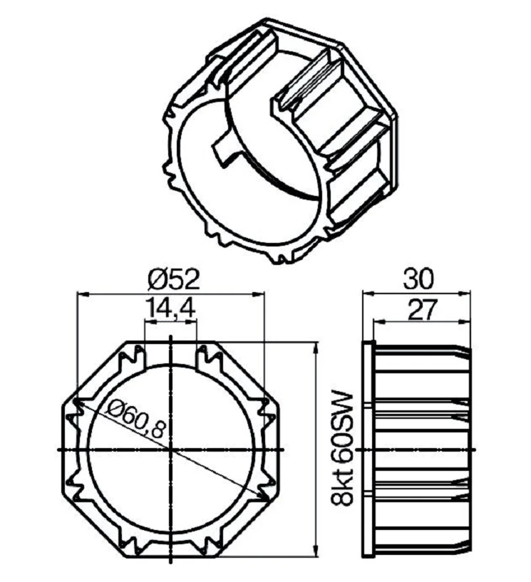 Adapterset für Achtkantwelle O-S60 , für Hinderniserkennung  für Becker Rohrmotoren P und R Serie