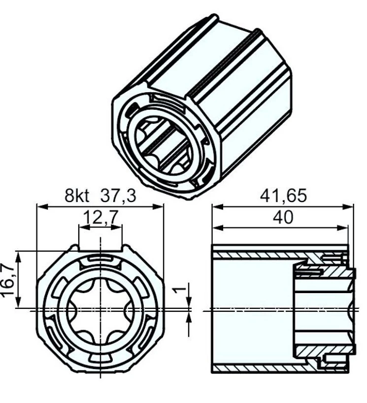 Adapterset für Achtkatwelle O-S40 ,für Hinderniserkennung  für Becker Rohrmotoren Baureihe P