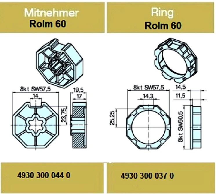 Adapterset für Achtkatwelle Rolm 60 ,für Rohrmotore Becker Baureihe P und R Serie