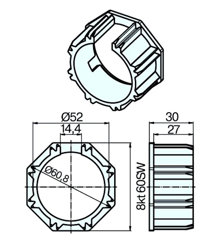 Adapterset für Achtkatwelle S60L ,für Rohrmotoren Becker Baureihe R Serie