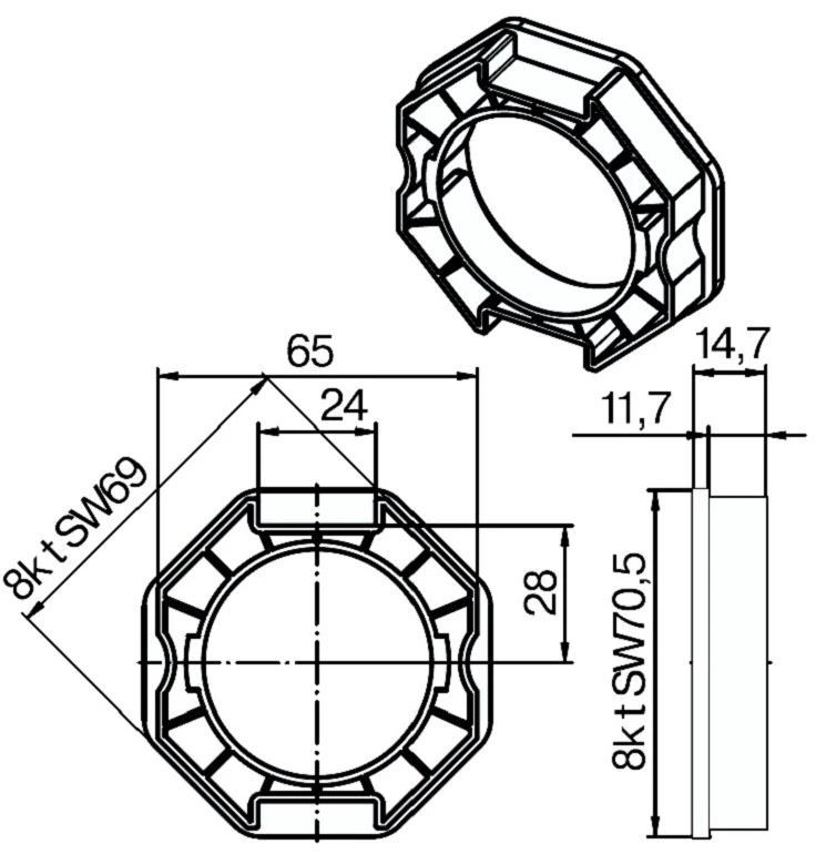 Adapterset für Achtkatwelle SM70 ,für Rohrmotoren Becker Baureihe R  Serie
