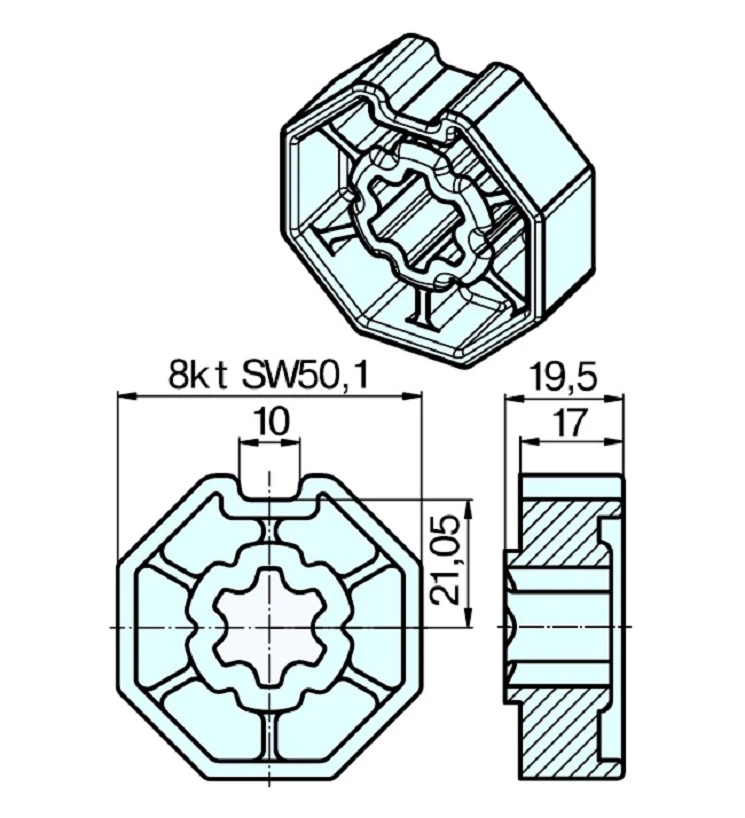 Adapterset für Achtkatwelle SW50 ,für Rohrmotoren Becker Baureihe P und R Serie