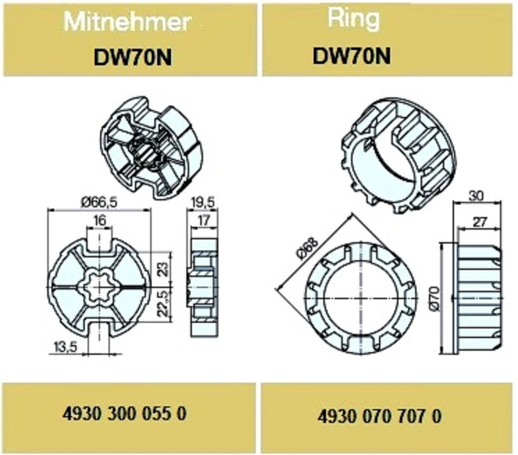 Adapterset für Nutwelle DW70N für Rohrmotoren Becker Baureihe R Serie