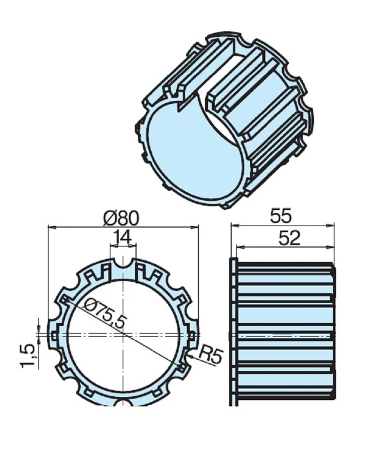 Adapterset für Nutwelle DW78N 1,5mm Mittelversatz , für Rohrmotore Becker Baureihe L