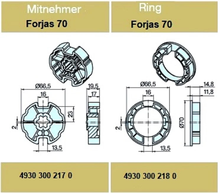 Adapterset für Nutwelle Forjas 70 für Rohrmotoren Becker Baureihe R Serie