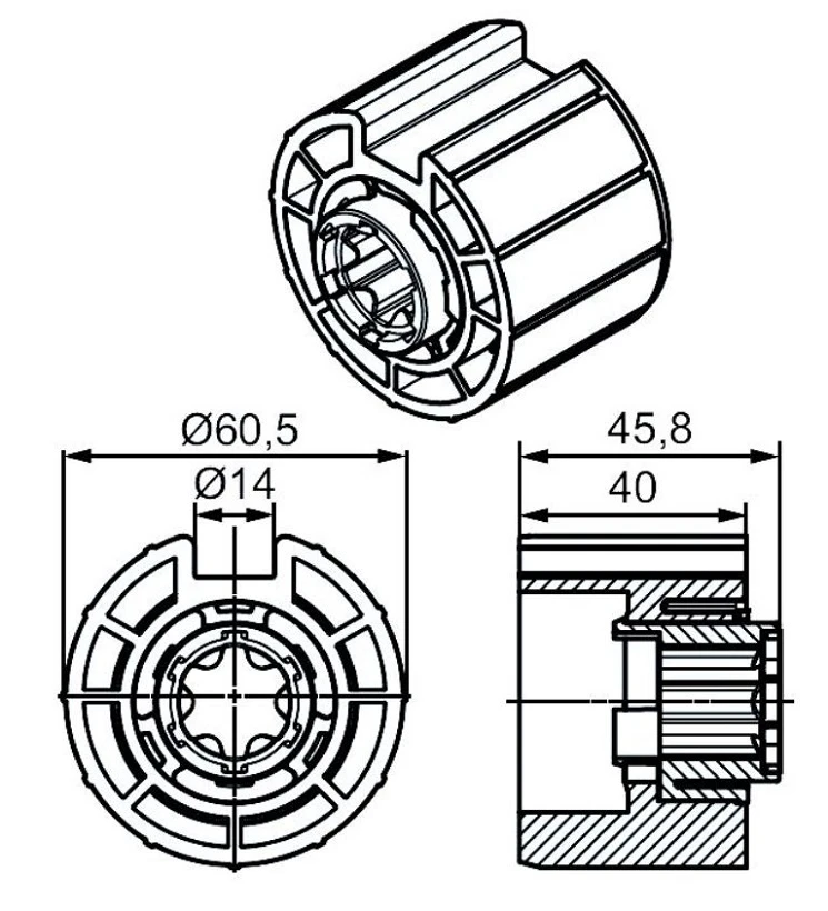 Adapterset für Nutwelle O-63N 14,0mm ,für Rohrmotoren Becker Baureihe P und R Serie mit Hinderniserkennung