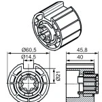 Adapterset für Nutwelle O-63N 14,5 mm  für Rohrmotoren Becker Baureihe P und R Serie  mit  Hinderniserkennung