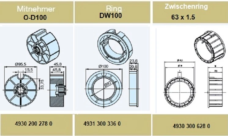 Adapterset für Nutwelle O-D100 für Rohrmotoren Becker Baureihe R mit Hinderniserkennung