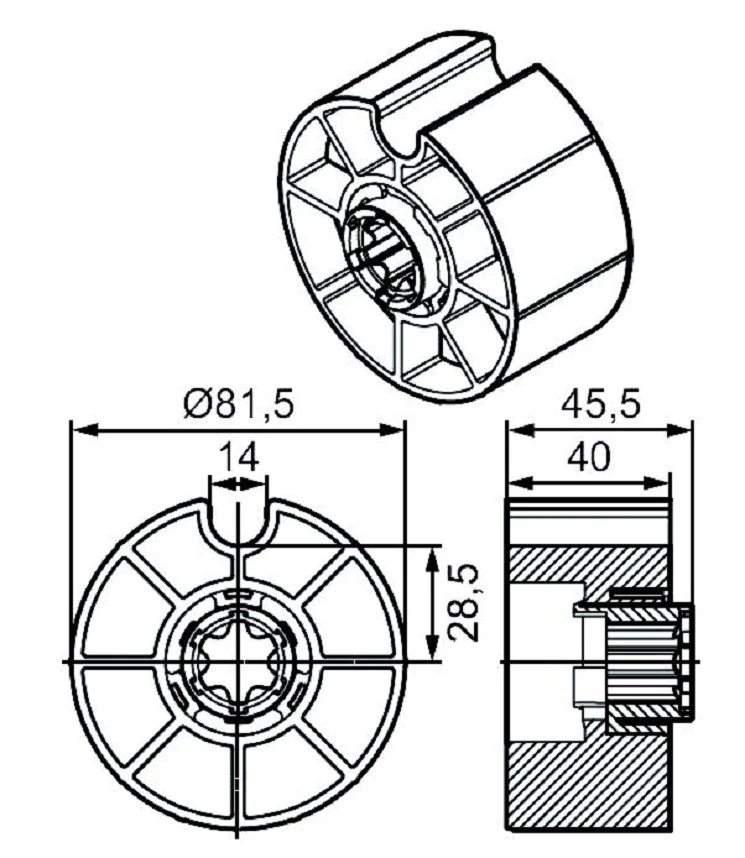 Adapterset für Nutwelle O-D85N für Rohrmotoren Becker Baureihe R mit Sensible Hinderniserkennung ,aus Kunststoffe .