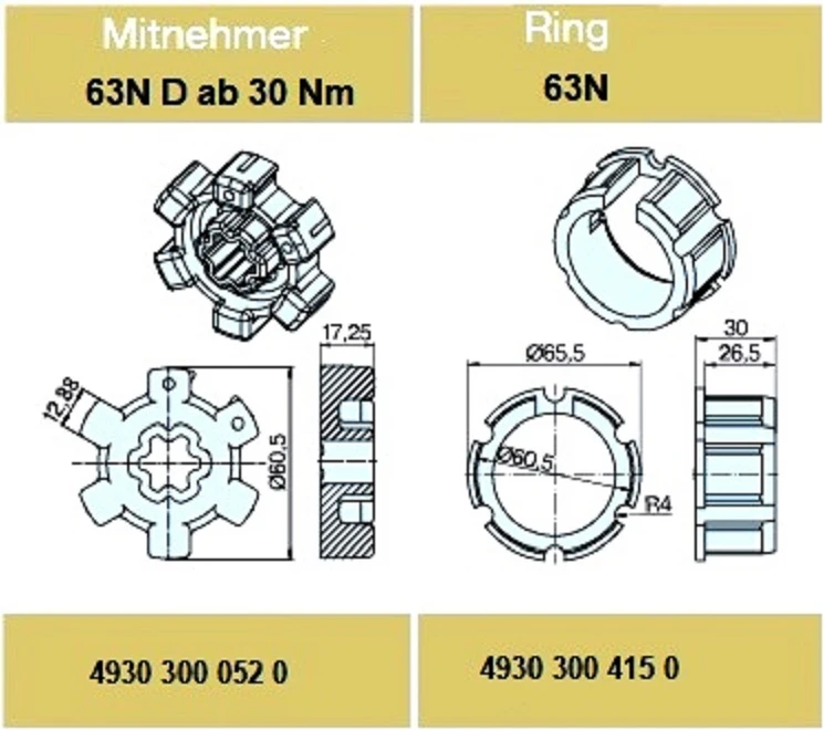 Adapterset für Nutwelle 63ND für Rohrmotoren Becker Baureihe R Serie ab 30Nm ,aus Guss